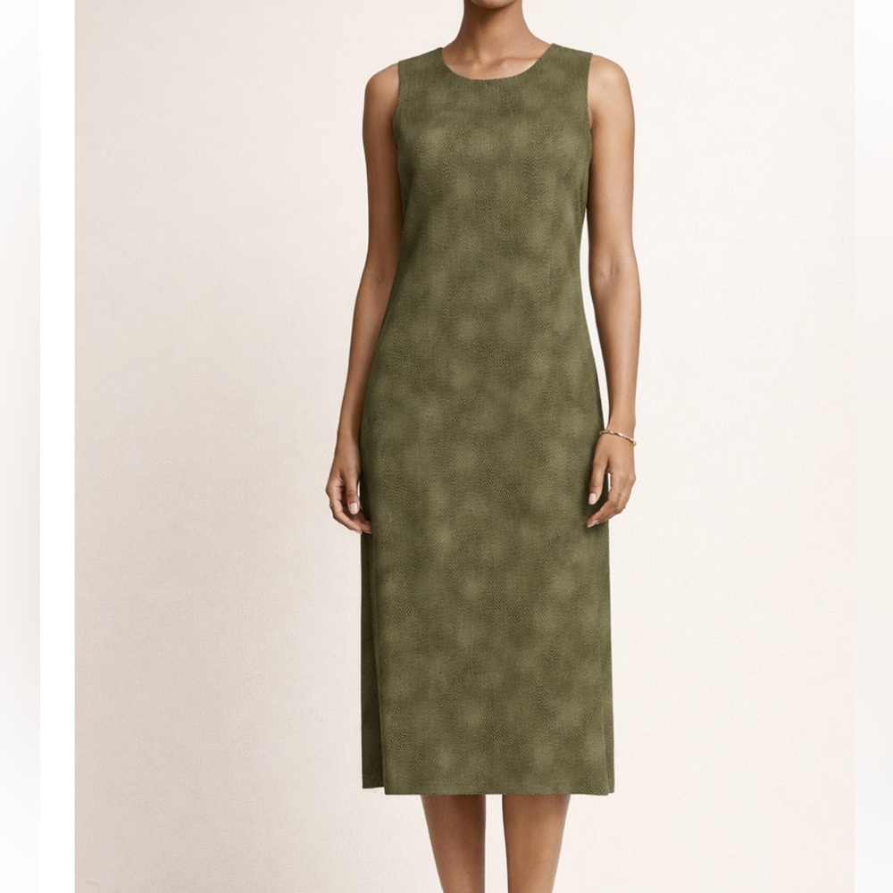 Josephine Chaus Vintage Snake Print Olive Midi Shift Dress